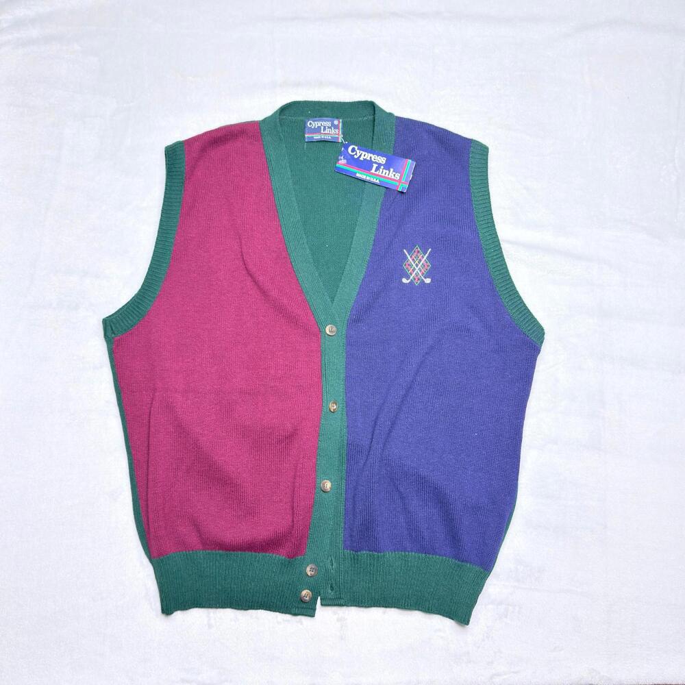 VTG 90s Cypress Links  Sweater Vest Mens L/XL New Tags Deadstock Christmas Golf